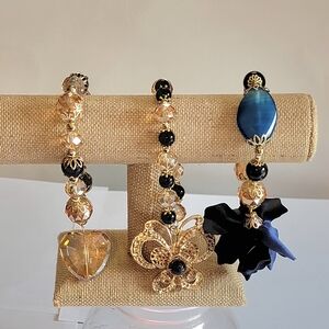 Hand Crafted Gold and Black Bracelet Trio
